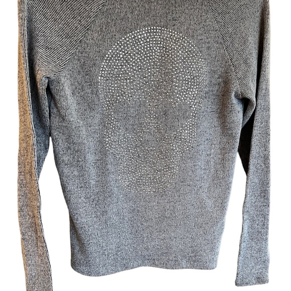 Victoria’s Secret PINK Rhinestone Skull low Scoop Back Sweater grey size XS Rare - Picture 8 of 11